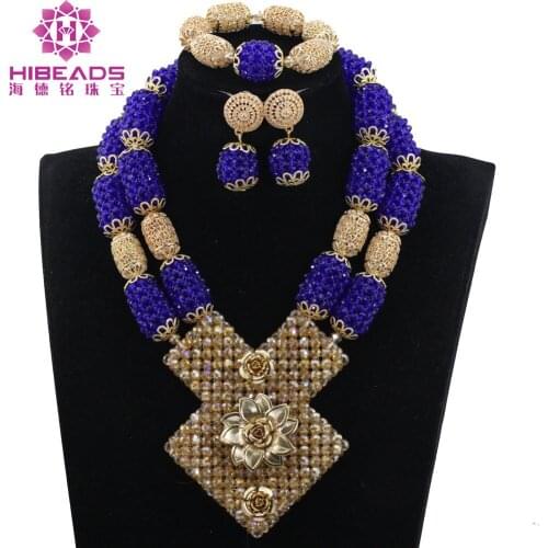 Royal Blue African Jewelry Sets Nigerian Wedding Beads Costume Jewelry Sets Traditional Wedding Gift Free Shipping WE054