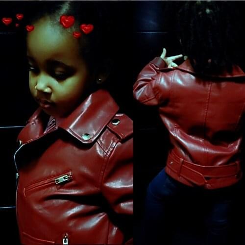 INS HOT baby girls coat childrens pu jacket kid outwear 3-13 years old 100-160cm high Zipper belt Casual Girls motorcycle
