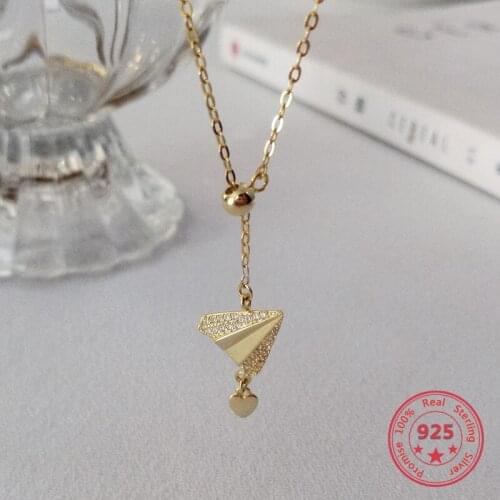 Hot Selling S925 Sterling Silver Fine Necklace Zircon Aircraft Gold-plated Pendant Clavicle Adjustable Necklace Women Jewelry