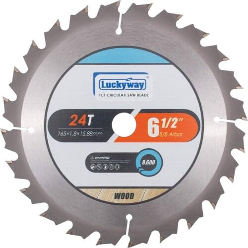 Luckyway 6-1/2 Inch 24T with 5/8 Inch Arbor TCT Circular Saw Blade for Cutting Wood