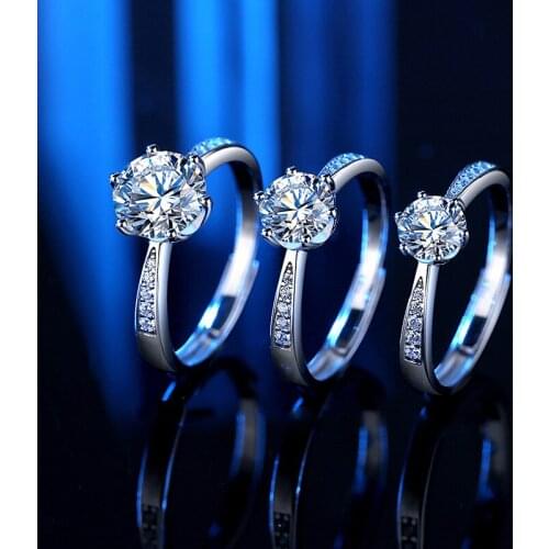 Moissanite diamond ring open female 925 sterling silver 1-2carat 60 points six claw simulation luxury jewelry for women wedding