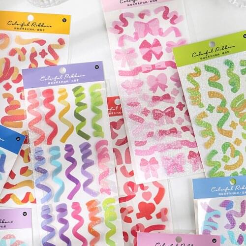 Longan Craft Supplies Colorful Ribbon Series Album Deco Laser Sticker Party Lace Scrapbooking Self Adhesive DIY Crafts Stickers