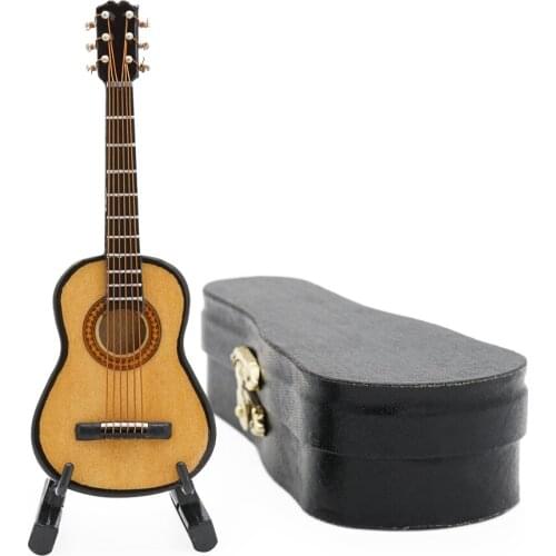 Odoria 1:12 Miniaure Classical Guitar with Stand and Case None Playable Wooden Musical Instrument Dollhouse Toy Gift