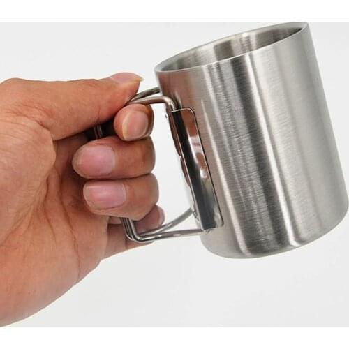 New Double Folding Handle Stainless Steel Cup Coffee Beer Mug Camping Water Cup