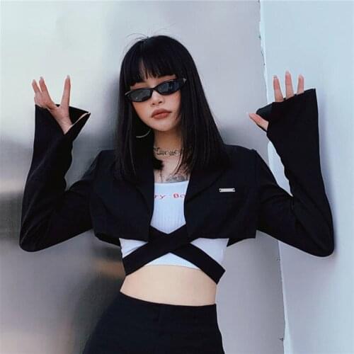 2021 New Cool Girl Sexy High Waist Cross Tied Long Sleeves Small Suit Womens Short Jacket