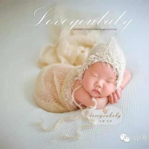 New Arrival Crochet Mohair lace bonnet and wrap Newborn knit soft wrap outfit sets Photography props