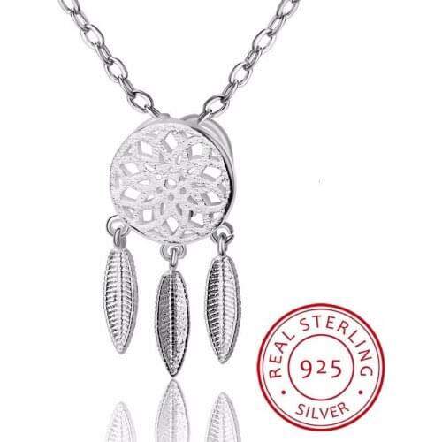 New Arrival Drop Shipping 925 Sterling Silver Necklaces Dreamcatcher Feather Pendants&necklaces Jewelry Collar Colar