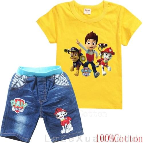 Hot PAW PATROL 2-16Y Childrens classic short-sleeved T-shirt+casual sports shorts suit summer clothing for boys and girls
