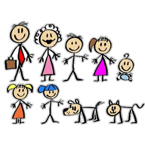 Lovely Cartoon We Are Family Motorcycle KK Cover Scratches Car Sticker PVC 17.7CM X 13.1CM