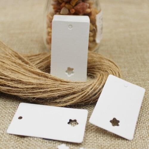 Diy 5*3cm retangular white paper blank Tags with star hollow 100pc +100PC strings Paper Card Accept custom logo add extra cost