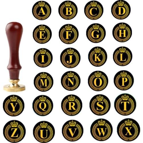 Crown Letter Wax Seal Stamp Wooden Handle Metal Wax Seal Birthday Sealing Scrapbooking Craft Decoration Seal Making Tool