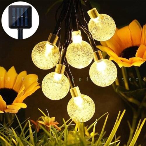 Solar Garden String Lights 8 Modes Crystal Ball Bee Droplets Flowers LED Fairy Lights for Christmas Garden Outdoor Decoration