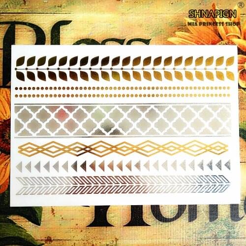 SHNAPIGN 24 style Temporary Tattoo Body Art, Golden Chain Bracelet Designs,Flash Tattoo Sticker Keep 3-5 days Waterproof 21*15cm
