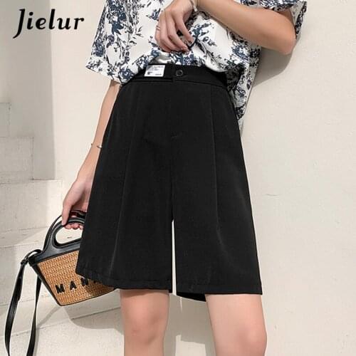 Jielur Solid Colur Shorts for Women Pocket White Grey Black Suit Womens Shorts 2021 Summer High Waist Loose Thin Short Female