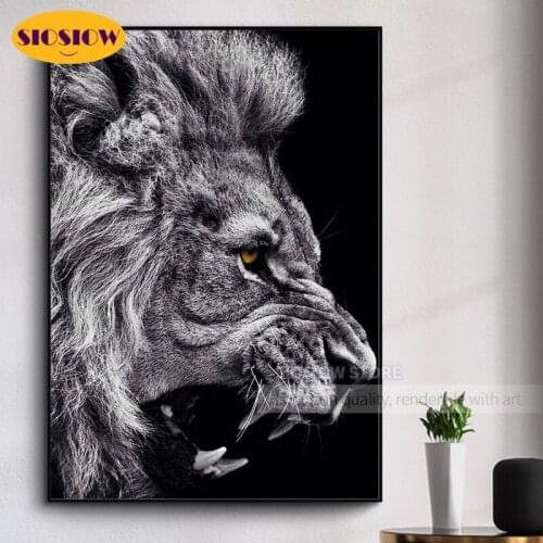 SIOSIOW 5d Diy Diamond Mosaic Embroidery Black And White Lion 3d Diamond Painting Animal Full Square Round Drill Decor Home Room