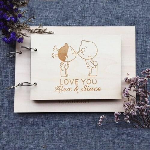 Rustic wedding guestbooks Wedding Guest Book A4 Wooden Notebook Album Custom Name & Date Lettering Book Wood Wedding Decoration