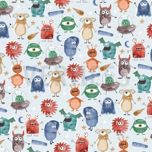 Knitted fabric, straterress Monster fabric, cotton fabric, organic fabric, childrens fabrics, fabrics by Meters
