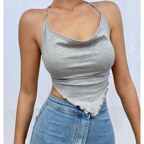 TVVOVVIN Women Cowl Front Tie Back Scarf Top With Lettuce Trimming Tank Tops Summer Hot Sexy Boho Beach E8MW