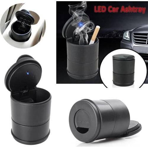 Universal Car Smokeless Easy Clean Ashtray With LED Illuminated Ash Container Tray Black