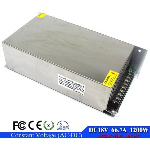 High Power Single Output 1200W 18V 67A Switching power supply Transformers AC220V TO DC18V SMPS for Light Industrial machinery