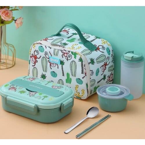 WORTHBUY Cute Monkey Lunch Box With Compartment 316 Stainless Steel Bento Lunch Box For Kid School Leak-Proof Food Container Box