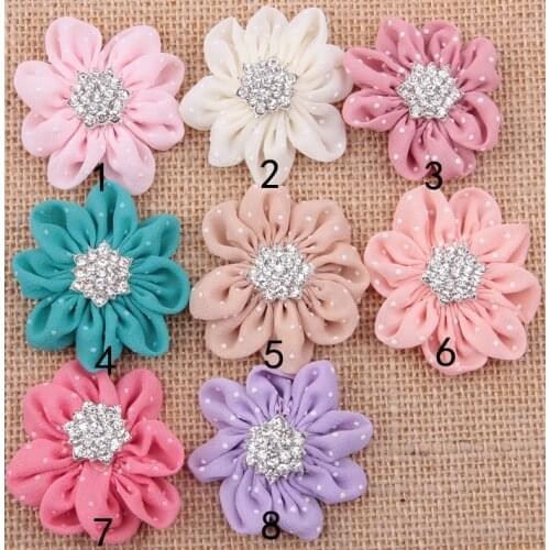 Yundfly 3pcs Fabric Flower with Button for DIY Baby Headbands Girls Hair Accessories Children Headwear Baby Accessories
