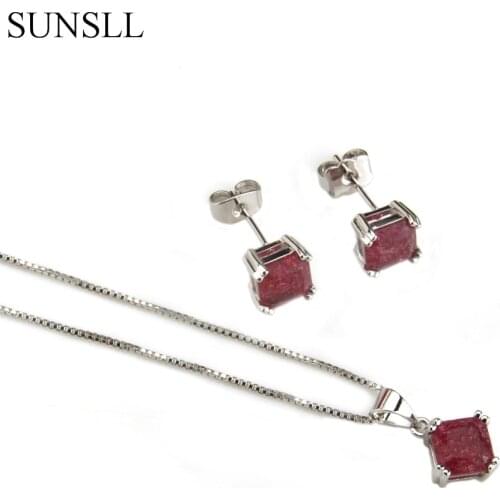 SUNSLL Silver Color Copper Multicolor Crack Cubic Zirconia Stud Earrings And Pendant Necklaces Womens Fashion Jewelry Sets