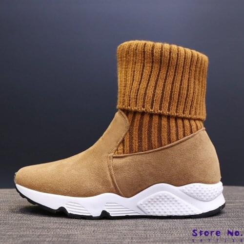2020 Fashion Knitting Socks Sneakers Stretch Ankle Boots Woman Soft Turned-over Snow Shoes Women Fur Plush Platform Thick Botas