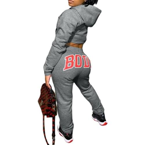 2 Piece Letter Print Women Tracksuit Sets Long Sleeve Hoodies Crop Top Sweatpants Autumn Fashion Female Casual Jogging Suits