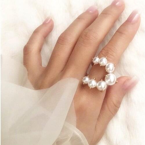 Statement Big Oval Pearl Open Rings For Women 2021 New Fashion Geometric Ring Jewelry Adjustable