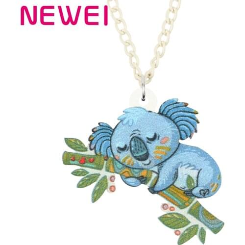 Newei Acrylic Cartoon Bamboo Australian Koala Bear Chain Necklace Choker Animal Pendant Jewelry For Women Girls Birthday Gifts