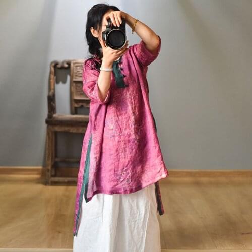 Women Loose Ramie Dress Ladie Irregular Length Ramie Dresses Female Patchwork 2020 Summer Dress