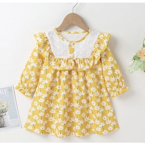 Winter 2021 Girls Dress Girls Cute Dress Long Sleeve O Neck Ruffles Print Floral Cute Streetwear Dresses Vestidos 18M-6T
