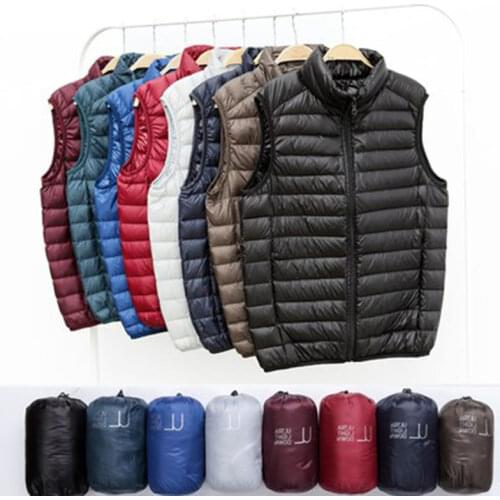 Winter Men Duck Down Vest Coat Ultralight Sleeveless Puffer Vest Jacket Fashion Stand Collar Windproof Duck Down Waistcoat