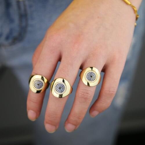 Gold filled vintage turkish evil eye with blue white black cz lucky engagement band ring for women fashion