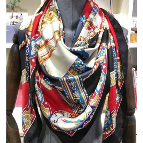 130*130cm Luxury Brand Striped Printed Square Scarf Twill Silk Bandana Scarf For Women Kerchief Fashion Scarves Shawls Ladies