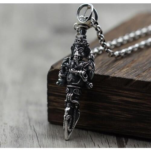2020 Fashion Retro Cupronickel Silver Plated Thai Elephant God Descending Magic Pestle Necklace Sweater Chain for Charms Jewelry