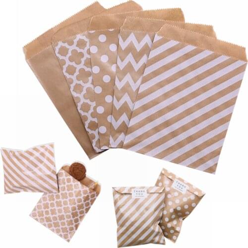 25/50pcs 18*13cm Kraft Paper Bags Wave Stripe Dot Gift Bag for Wedding Birthday Candy Snack Bag Festival Party Wrapping Supplies