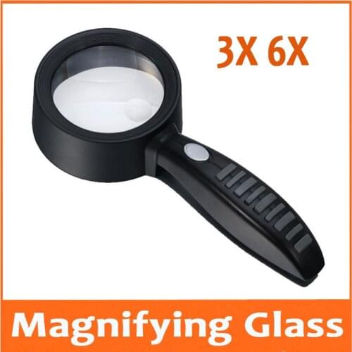 3X 6X Pocket Reading Glass Handhold Magnifier Gift Loupe Reading Glass Detachable Type Magnifier with 2 LED Lamps for Old Man