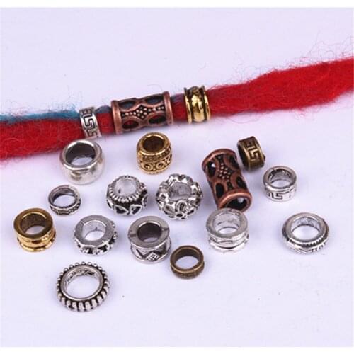 5pcs/set retro different 15 styles metal hair braid dread dreadlock beads rings tube 5-7mm inner hole jewelry hair accessory