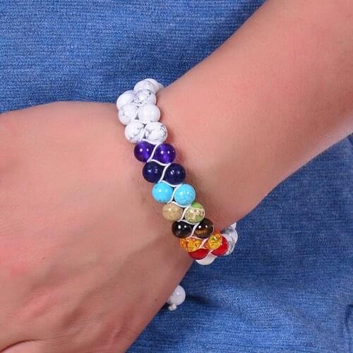 6MM/8MM Beads Women Men Couples 7 Chakra Bracelet Double Layer Natural Stone Bead Energy Health Bracelets Lover Boyfriend Gifts
