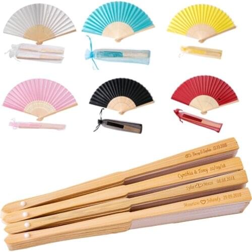 60 PCS Personalized Engraved Bamboo Folding Silk Hand Fan Customized Photo Printing Wedding Favor Birthday Baby Shower Gift