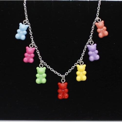 7 color handmade DIY bear resin necklace cute rainbow color cartoon bear pendant girl party gift jewelry