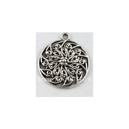 80 Tibetan silver flower circle charms A9573