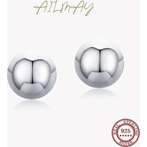 Ailmay Genuine 925 Sterling Silver Simple Small Plain Circle for Women Silver Small Earrings Fine Jewelry Brincos