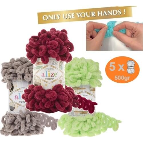 Alize Puffy Yarn 5x100gr Finger Loop Crochet Knitting Thread No Needles Hook Plush Chenille Blanket Bags Sweater Amigurumi Mink
