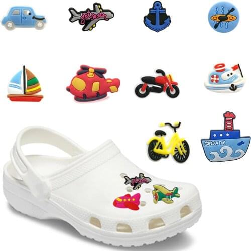1PCS Lovely Vehicles PVC Croc Charms Plane Car Shoe Charms Accessories Decorations Bike Motorcycle Jibz For Croc Kids Party Gift
