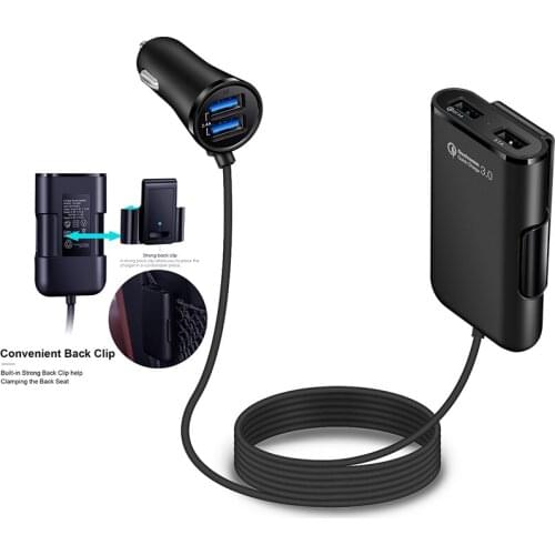 4 USB power ports Car charger fast charging Front Back Charger Multiple devices safe charging LED mobile phone charger QC3.0 USB