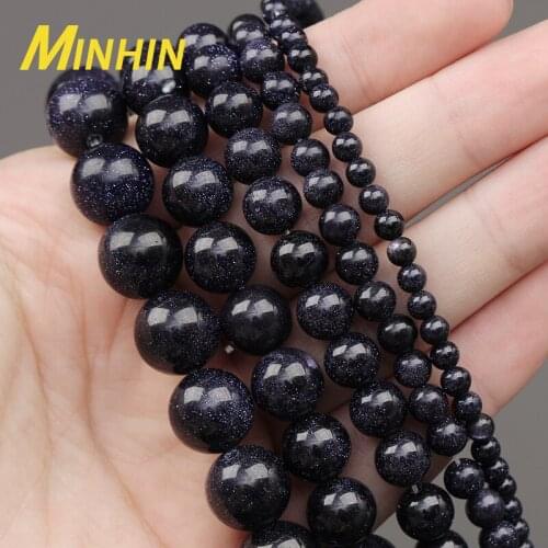 MINHIN Blue SandStone Round Loose Beads For Jewelry Making 4 6 8 10 12 MM Smooth Round Spacer Beads DIY Bracelet Accessories