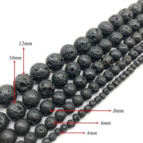 DIY Jewelry Making Round Natural Stone Black Lava Bead 4 6 8 10 12 mm Volcanic Raw Material Necklace Bracelet J150